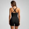Women Seamless Ribbed Yoga Jumpsuit Cropped Racerback Workout Bodysuit with Side Pocket