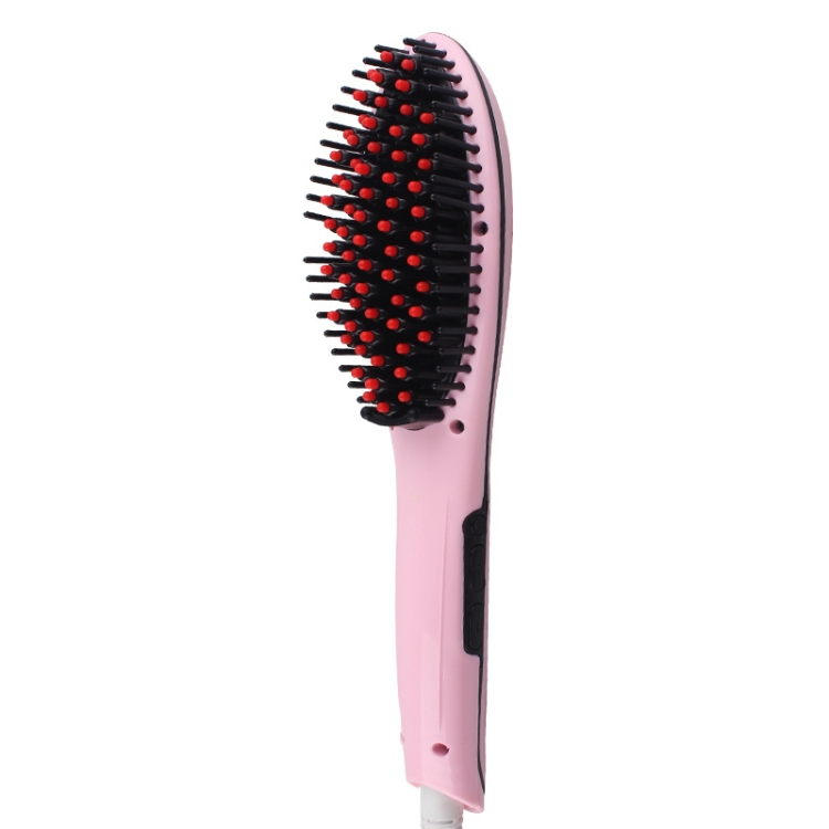 Handheld Innovative Hair Straightener Comb with LCD Temperature Display, EU Plug(Pink)