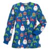 Christmas Long-sleeved Stand-up Collar Single-breasted Printed Protective Work Clothes (Color:Dark Blue Size:XXL)