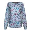Round Neck Printed Nurse Clothes Long Sleeve Top (Color:Blue Size:XXXL)