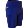 High Elastic Medium High Waist Fitness Exercise Quick Drying Sweat Wicking Tight Shorts With Pocket (Color:Colorful Black Size:XXL)