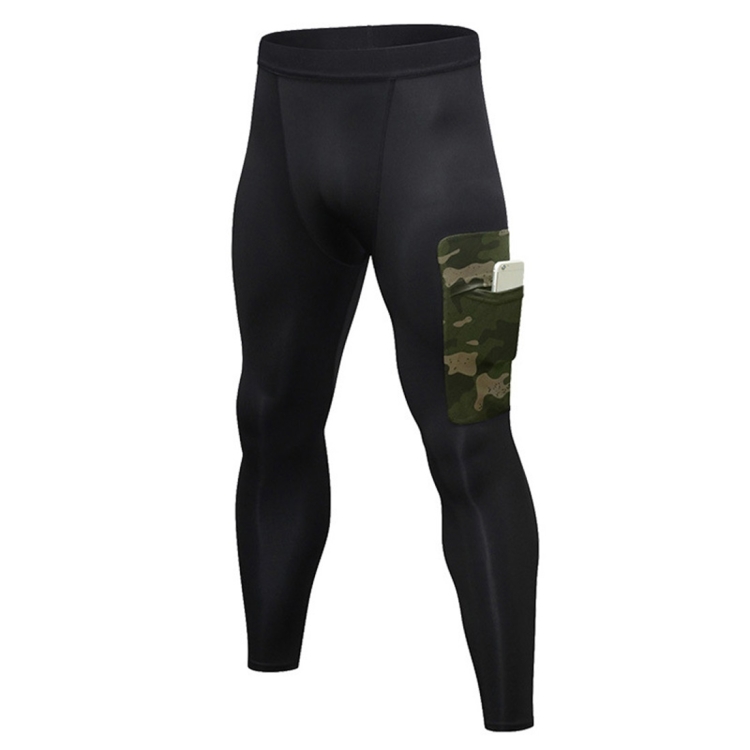Camouflage Pocket Training Running Fast Dry High Elastic Sports Casual Tights (Color:Black Camouflage Green Size:S)