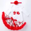 Baby Long Sleeve Cartoon Romper Net Yarn Tutu Three-piece Childrens Wear (Color:Sika Deer Size:80)