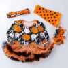 Halloween Pumpkin Dress Long Sleeve Dress Baby High Quality Cotton Romper Dress Toddler Shoes Set (Color:Black Pumpkin Size:80)