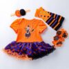 Halloween Baby Short-sleeved Cartoon Print Romper Dress Baby Mesh Dress Tutu Skirt (Color:Multiple Pumpkins Size:80)