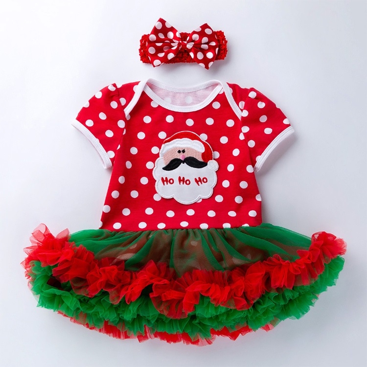 Christmas Baby Short-sleeved Cartoon Print Romper Dress Baby Mesh Dress Tutu Skirt (Color:Red Santa Claus Size:59)