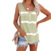 Loose Tie-dye Striped Printed Vest T-shirt for Ladies (Color:Green Size:S)