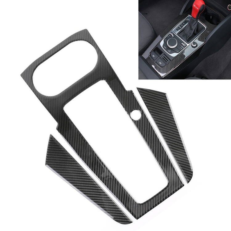 3 PCS Car Carbon Fiber Gear Panel Decorative Sticker for Audi A3 2014-2018, without Engine Start Button Decoration