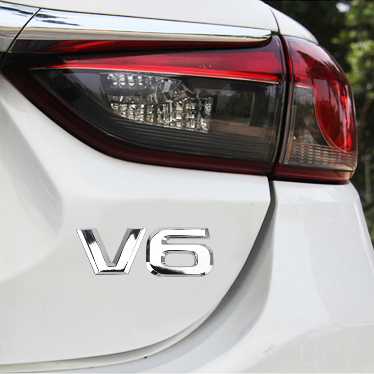 V6 Shape Car Metal Body Decorative Sticker(Silver)