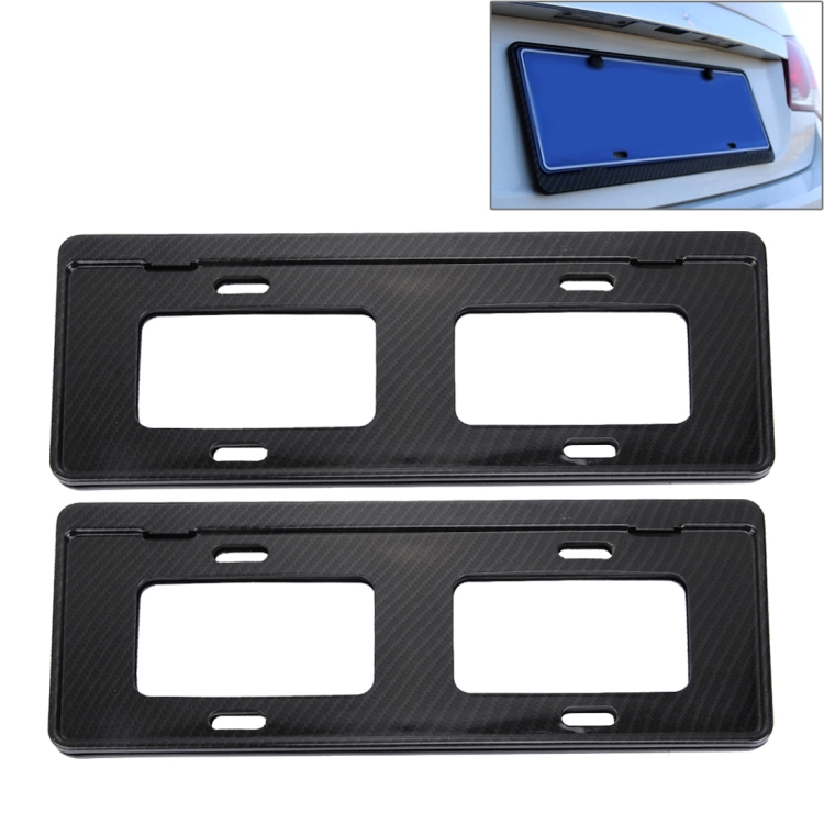 2 PCS Car License Plate Carbon Fiber Bracket Frame Holder Stand Mount(Black)
