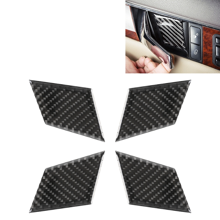 4 PCS Car Door Inner Handle Wrist Panel Carbon Fiber Decorative Sticker for Mercedes-Benz W204 2007-2013