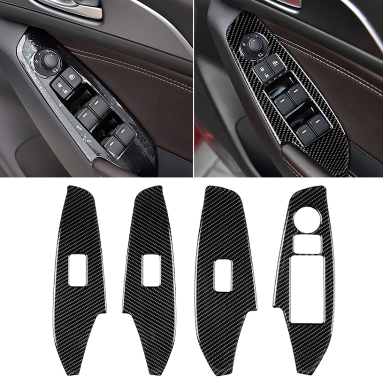 Car Carbon Fiber Right Drive Window Lift Panel Decorative Sticker for Mazda Axela 2014 / 2017-2018
