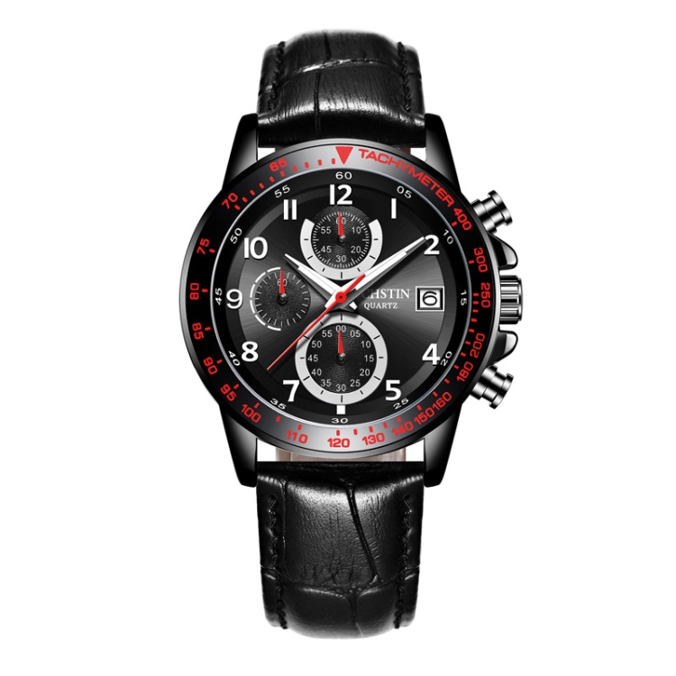 Multifunctional Quartz Waterproof Luminous Men Leather Watch