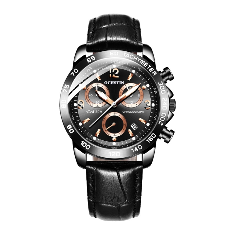 Multifunctional Quartz Waterproof Luminous Men Leather Watch