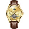 OLEVS 6650 Men Multifunctional Waterproof Hollow Leather Strap Mechanical Watch