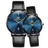 OLEVS 5869 Couple Waterproof Genuine Leather Strap Quartz Watch