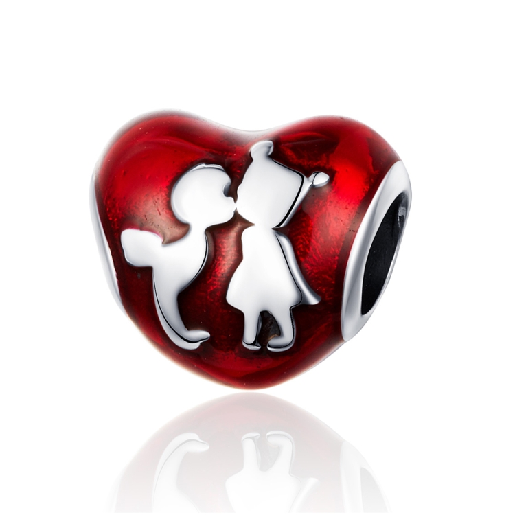 S925 Sterling Silver Red Heart Boy Girl Beads DIY Bracelet Necklace Accessories