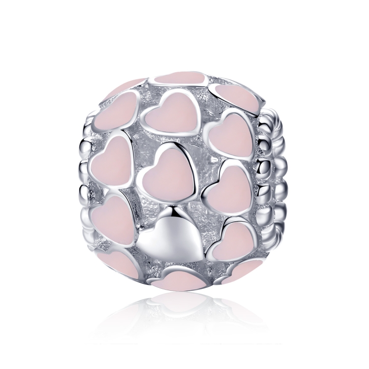S925 Pure Silver Pink Heart-shaped Diamond Beads