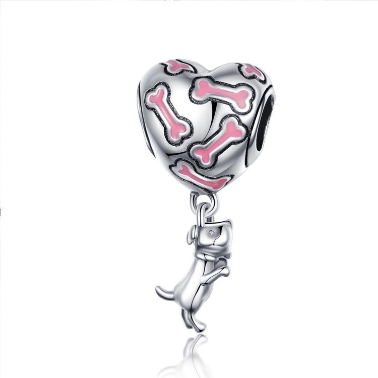 Heart Shaped Dog Bone Beads S925 Silver Beads DIY Bracelet Accessories String Decoration