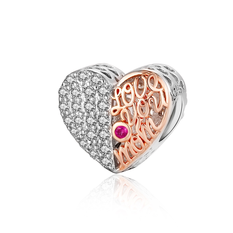 S925 Sterling Silver Pendant Mothers heart Beads DIY Bracelet Necklace Accessories
