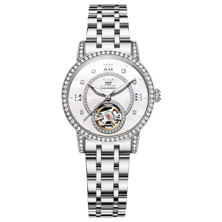 OLEVS 7036 Women Starry Sky Disk Luminous Skeleton Mechanical Watch