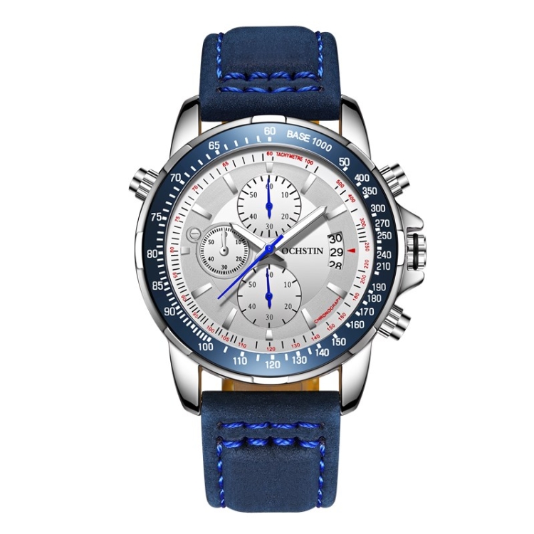 OCHSTIN 6125B Watch Quartz Watch Night Light Waterproof Watch Timing Multi Function Leather Fashion Men Watch