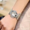 Flower Shape Mirror Dial Diamond Grid Strap Quartz Watch for Women