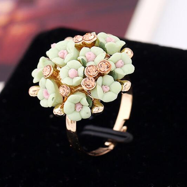 Fashion Ceramic Flower Ring for Women Adjustable Wedding Rings Jewelry