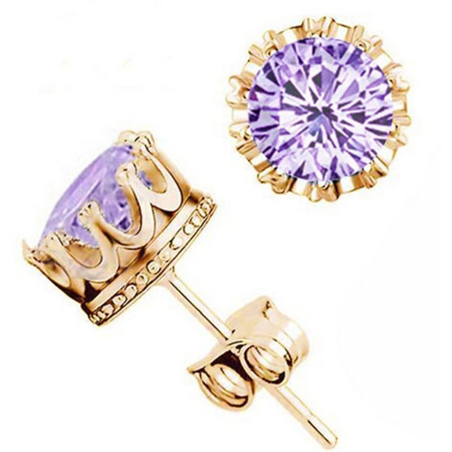 Women Crown Earrings Crystal Jewelry Double Stud Earrings