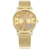 Golden Alloy Mesh Belt Double Heart Watch for Ladies