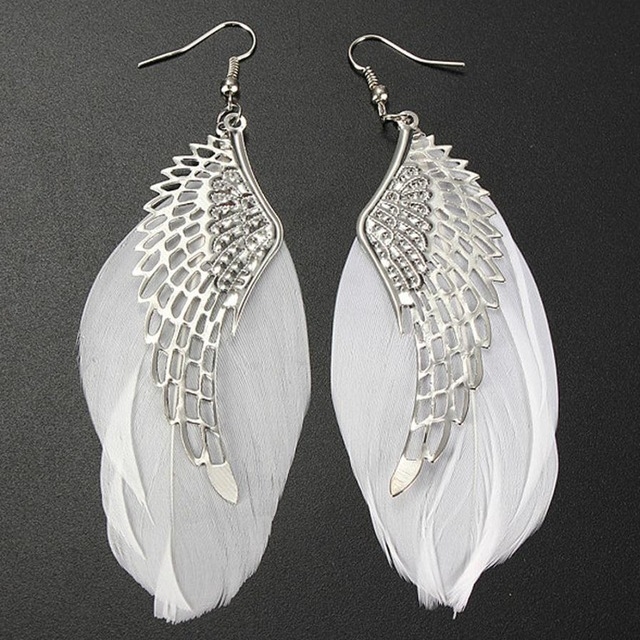 Metal Wing Earrings Bohemian Handmade Vintage Feather Long Drop Earrings