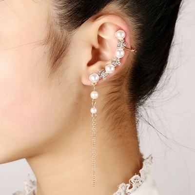 Women Fashion Tassel Left Ear Alloy Clip Earrings Snow Ear Bone Clip
