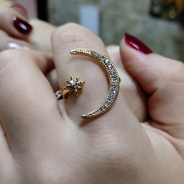 Female Star Moon Rings Crystal Ring Staking Jewelry
