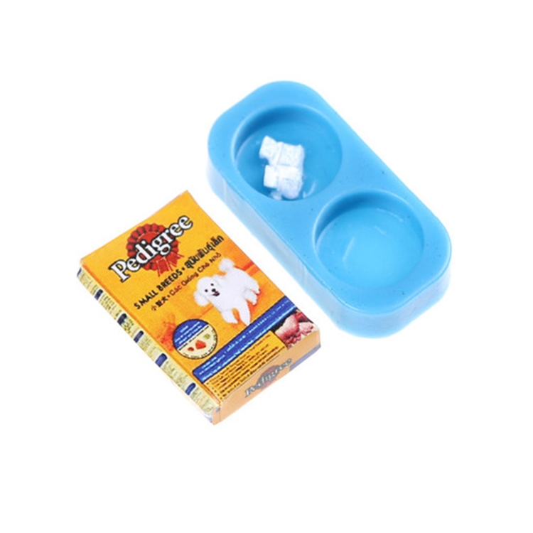 Doll House Mini Dog Cat Pet Food with Plate Simulation Furniture Model Toys
