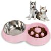 Slow Food Anti-choke Stainless Steel Double Bowl Pet Non-slip Cat Food Bowl