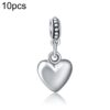 10pcs Heart Shape Smooth Surface Bead Silvering Big Hole Charm Pendants Fit Necklace