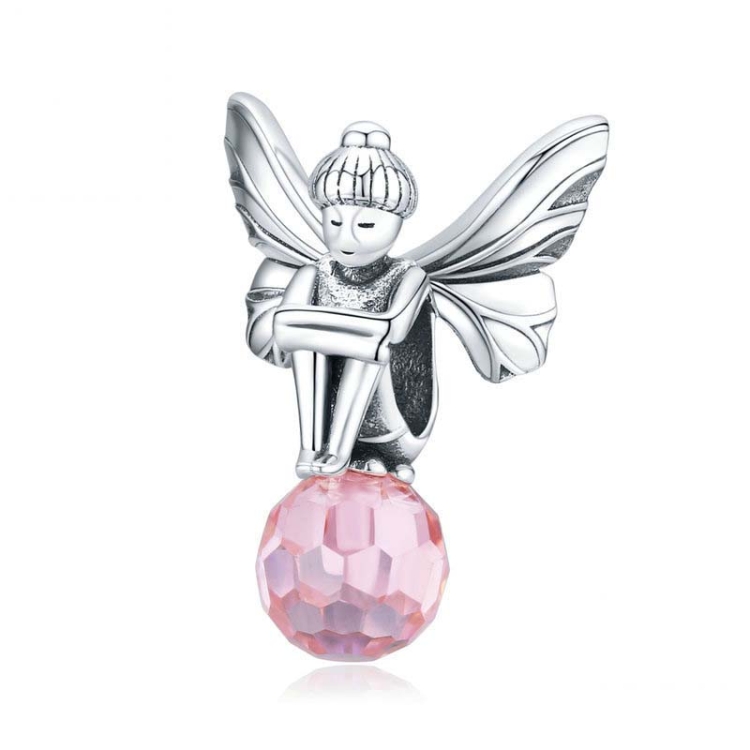 S925 Sterling Silver Flower Fairy Beaded Pink Glass Zircon Loose Beads DIY Bracelet Accessories