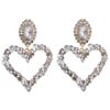 1 Pair Heart Shaped Alloy Retro Earrings With Colored Rhinestone Flashing Full Rhinestone Earrings