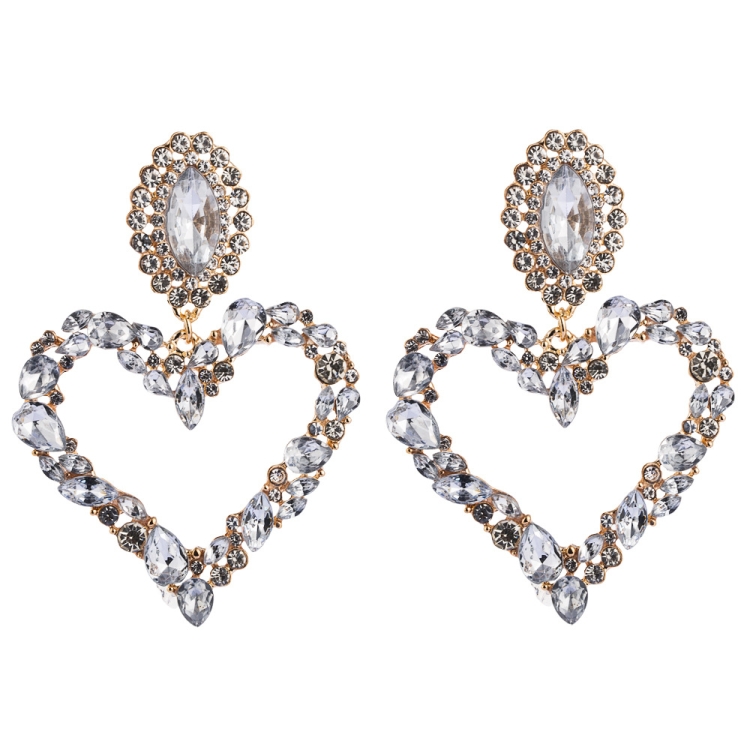 1 Pair Heart Shaped Alloy Retro Earrings With Colored Rhinestone Flashing Full Rhinestone Earrings