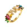 Copper 18K Micro Inlaid Zircon English Letter Ring Hip Hop Style Open Ring
