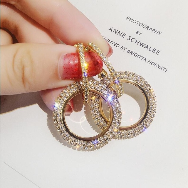 Rhinestone Crystal Earrings Round Earrings for Woman