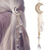 Fashion Elegant Women Lady Moon Rhinestone Crystal Tassel Long Chain Beads Dangle Hairpin Hair Clip Hair Jewelry