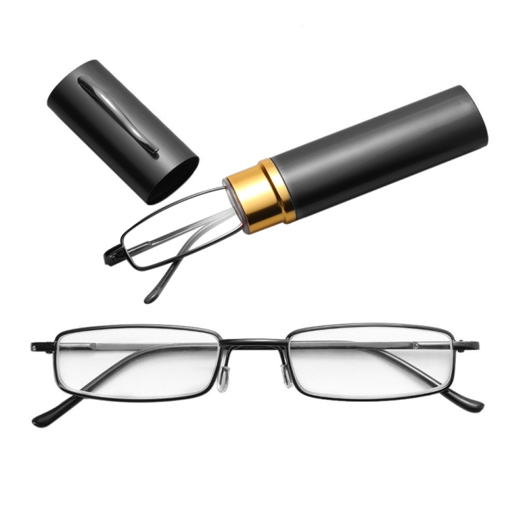 Reading Glasses Metal Spring Foot Portable Presbyopic Glasses with Tube Case