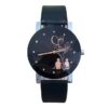 Couple Back View Pattern Leather Strap Quartz Watch