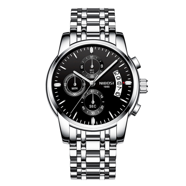 NIBOSI 2353 Three-eye Six-needle Timing Sports Quartz Watch for Men