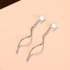 Women Pentagram Star Earrings 925 Sterling Silver Star Stud Dangle Chain Earrings