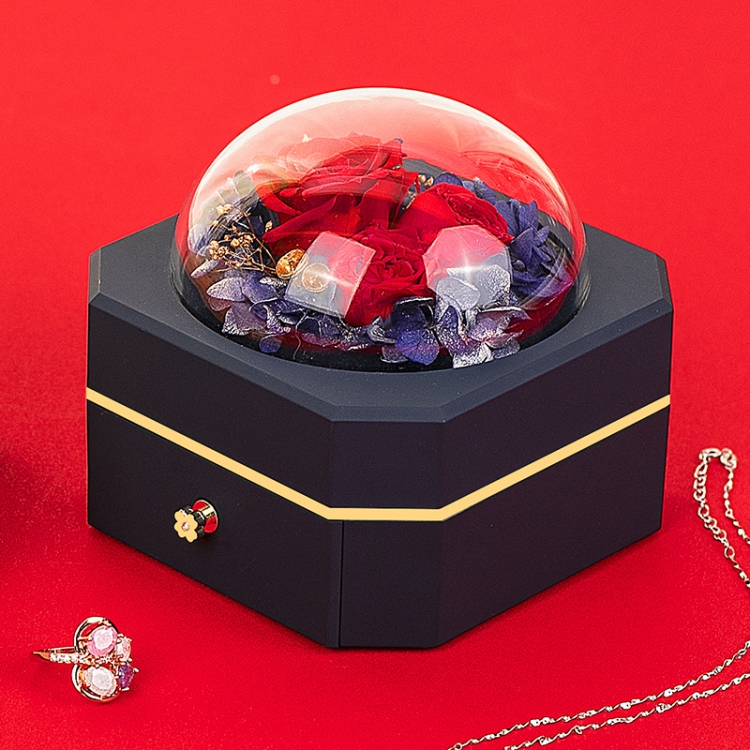 Octagonal Single Drawer Gift Box Eternal Flower Jewelry Box