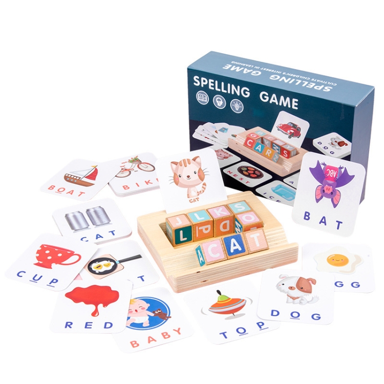 Wooden Block Matching Puzzle Children Education English Words / Math Computation Card Toy