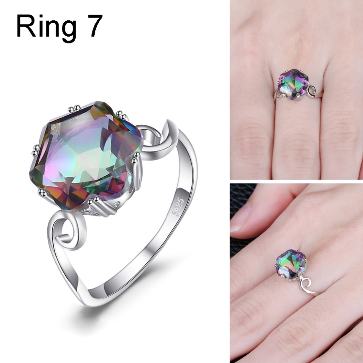 Seven Colored Gemstone Zircon Ring Solid 925 Sterling Silver Jewelry Ring
