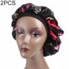 2 PCS Women Satin Night Sleep Cap Hair Bonnet Hat Silk Head Cover Wide Elastic Band